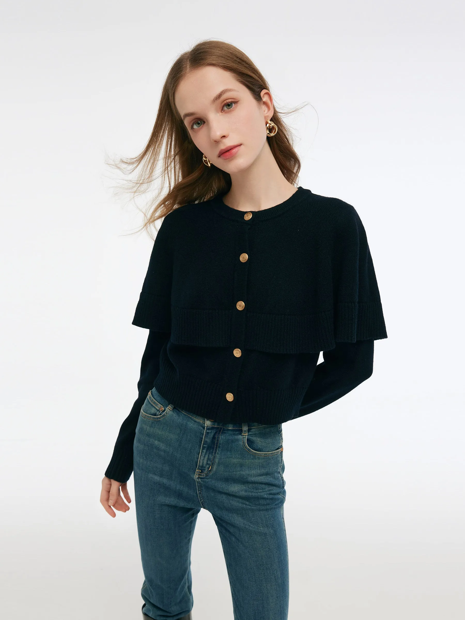 Wool Blend Women Cape Cardigan sold by Goelia product image thumbnail 4