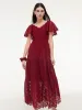 Lace Openwork Gathered Waist Women Tiered Maxi Dress With Scrunchie sold by Goelia