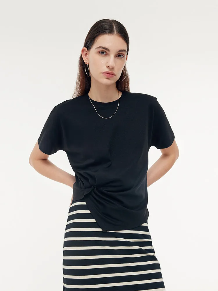 Triacetate Twist Front Knit T-Shirt And Stripe Skirt Two-Piece Set sold by Goelia product image thumbnail 4