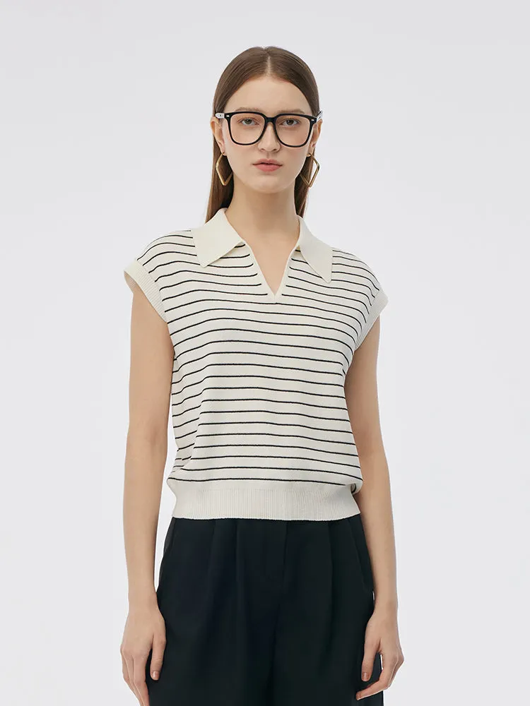 Tencel Stripe Women Cap Sleeve Knit Top sold by Goelia