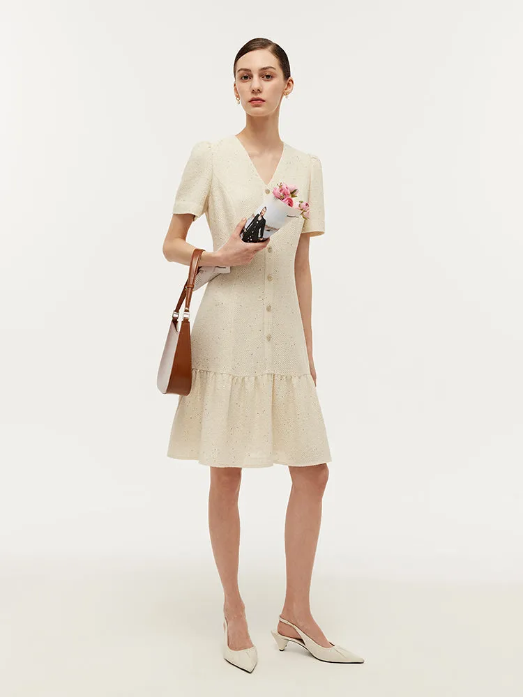 Tweed Sequins V-Neck Ruffle Hem Women Mini Dress sold by Goelia product image thumbnail 3