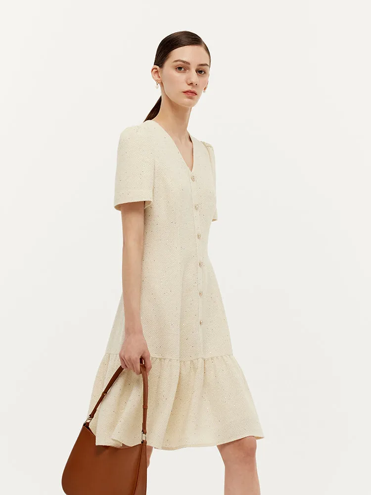 Tweed Sequins V-Neck Ruffle Hem Women Mini Dress sold by Goelia product image thumbnail 5