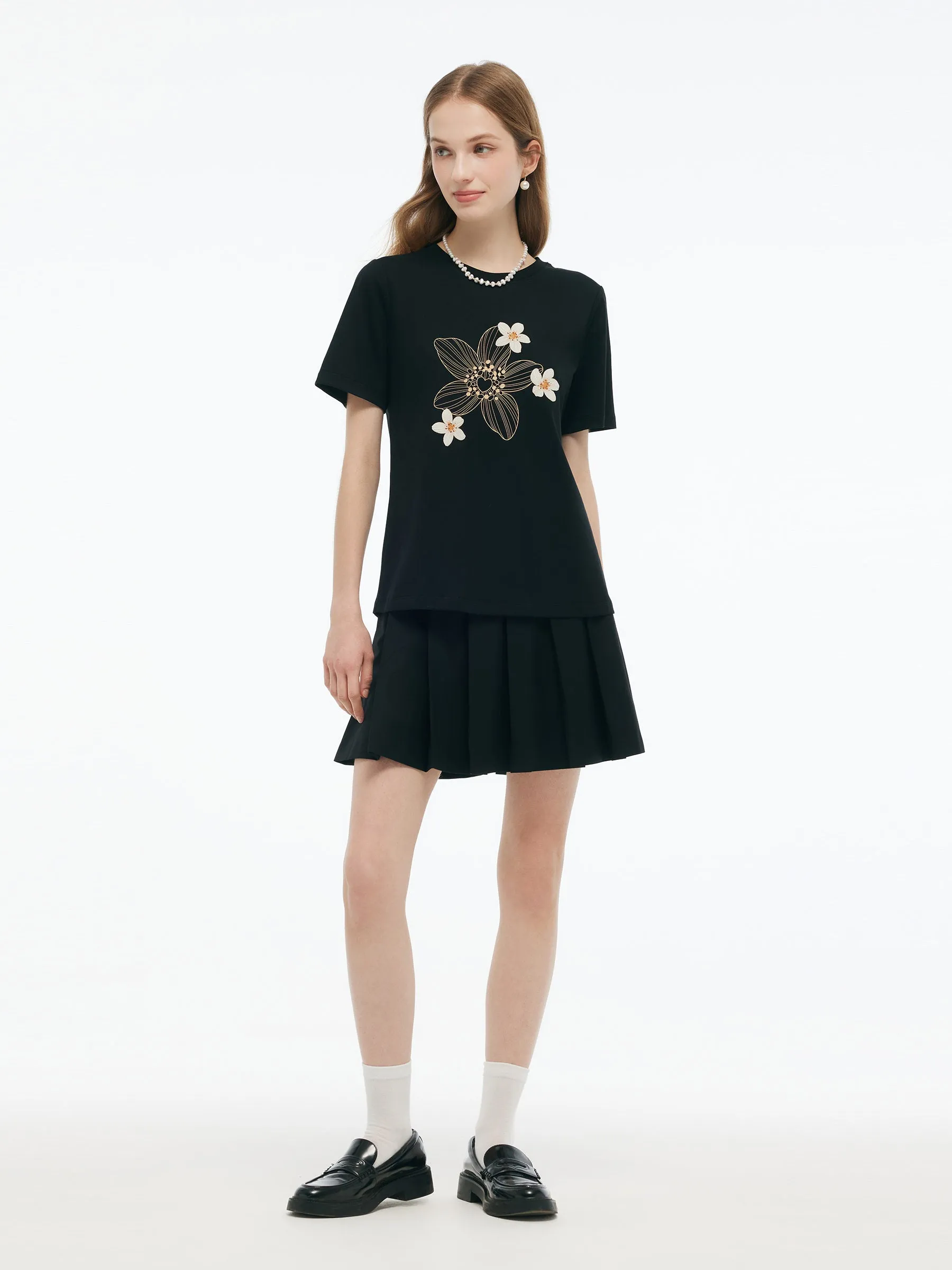 Flower Print Women Knit T-Shirt sold by Goelia product image thumbnail 3