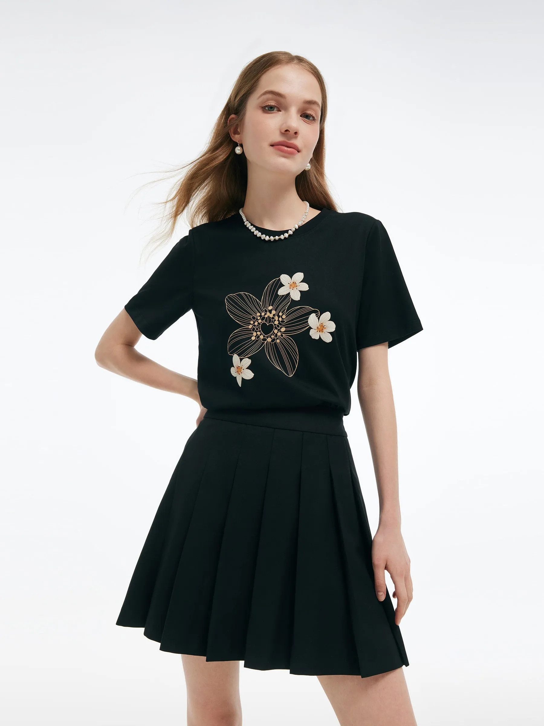 Flower Print Women Knit T-Shirt sold by Goelia product image thumbnail 2