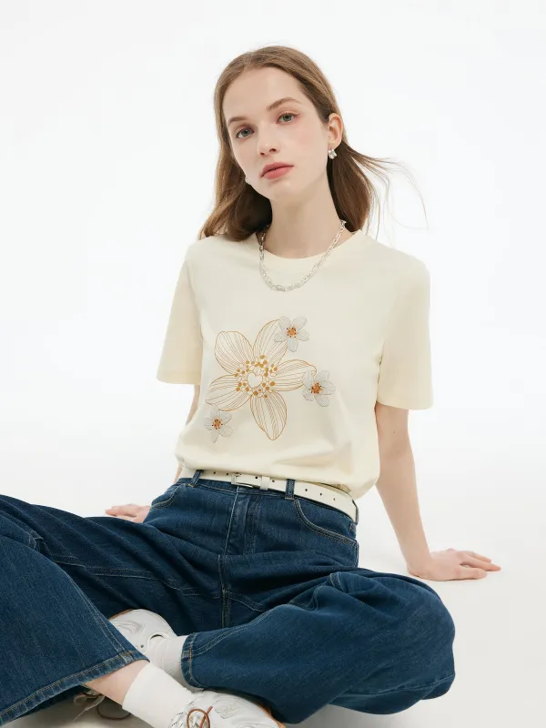 Flower Print Women Knit T-Shirt sold by Goelia