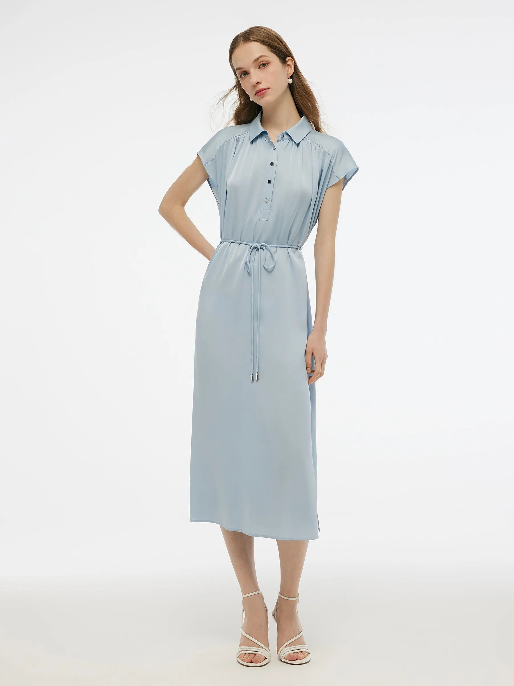 22MM Mulberry Silk Stretch Women Maxi Shirt Dress With Belt sold by Goelia