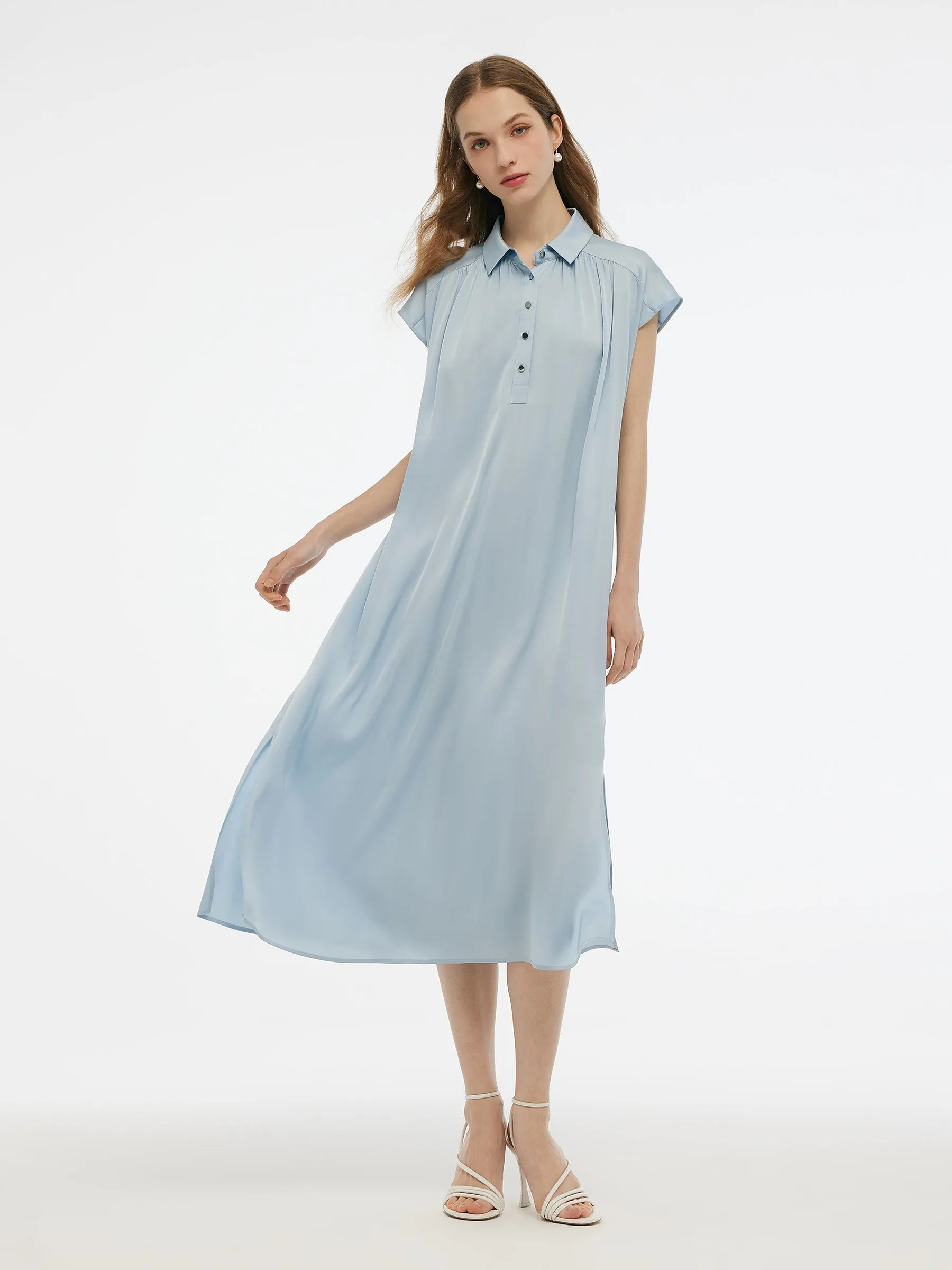 22MM Mulberry Silk Stretch Women Maxi Shirt Dress With Belt sold by Goelia product image thumbnail 3