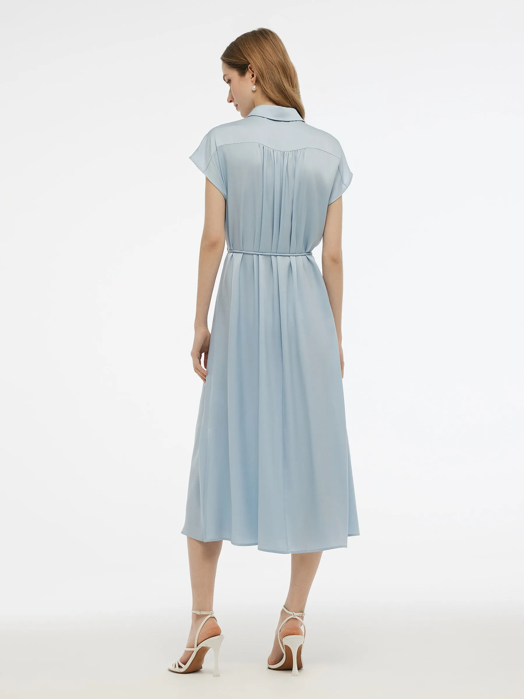 22MM Mulberry Silk Stretch Women Maxi Shirt Dress With Belt sold by Goelia product image thumbnail 5