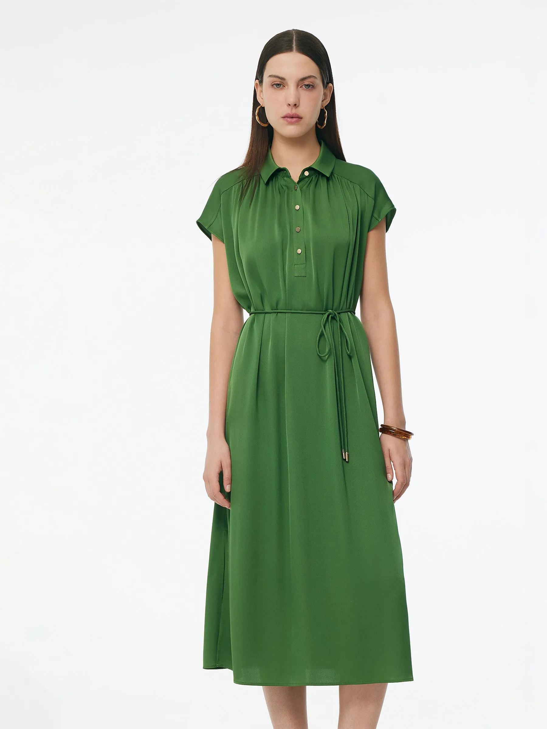 22MM Mulberry Silk Stretch Women Maxi Shirt Dress With Belt sold by Goelia product image thumbnail 2