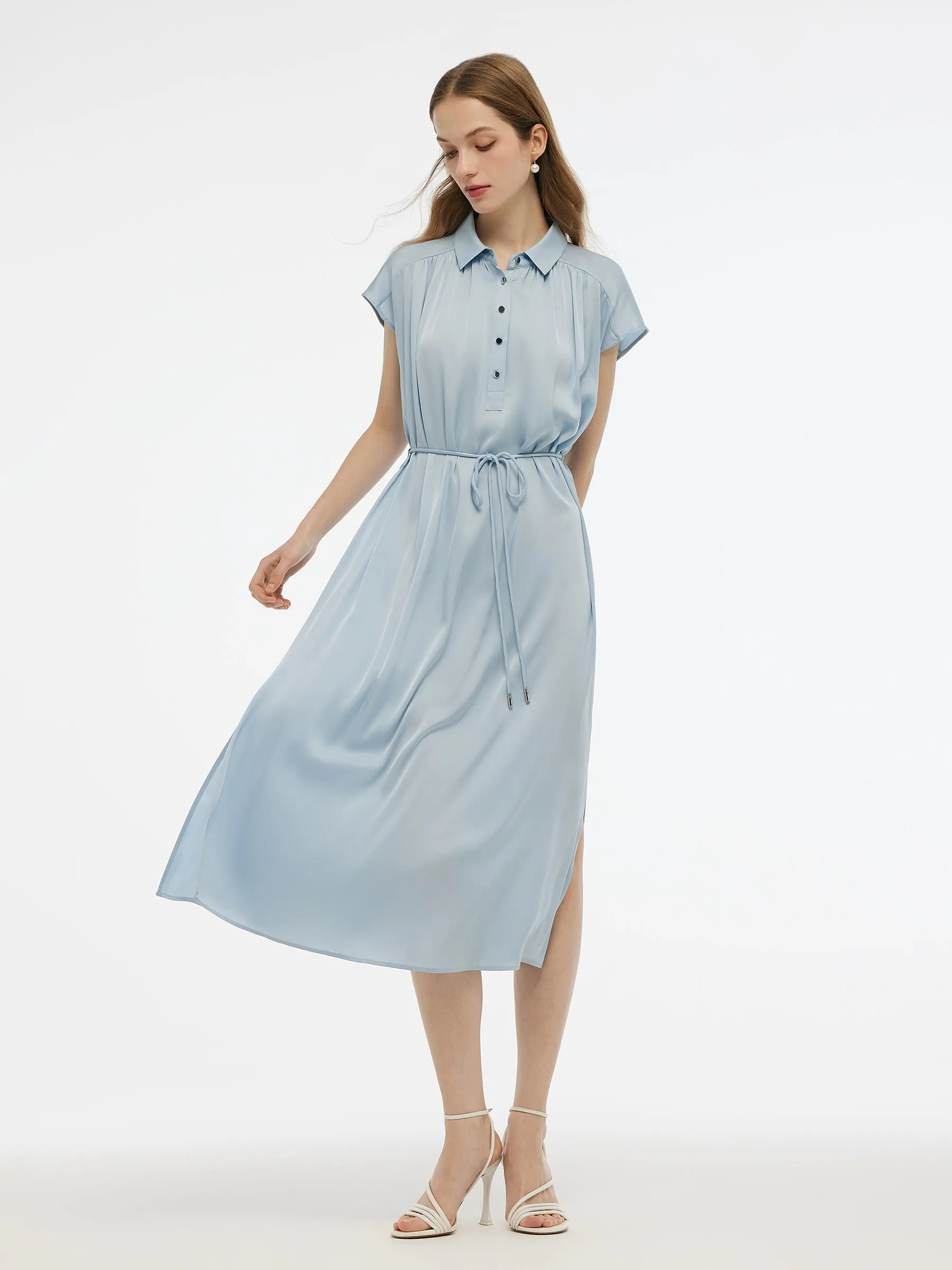 22MM Mulberry Silk Stretch Women Maxi Shirt Dress With Belt sold by Goelia product image thumbnail 4
