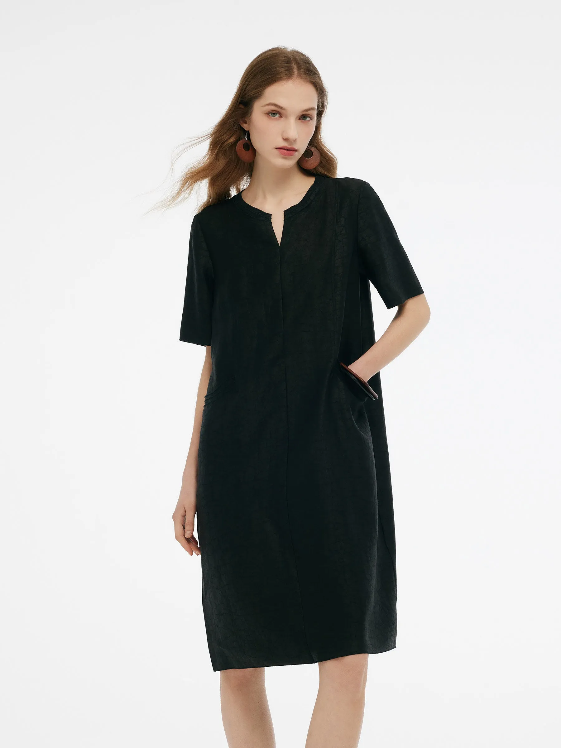 18MM Xiang Yun Silk Pockets Women Loose Fit Midi Dress sold by Goelia