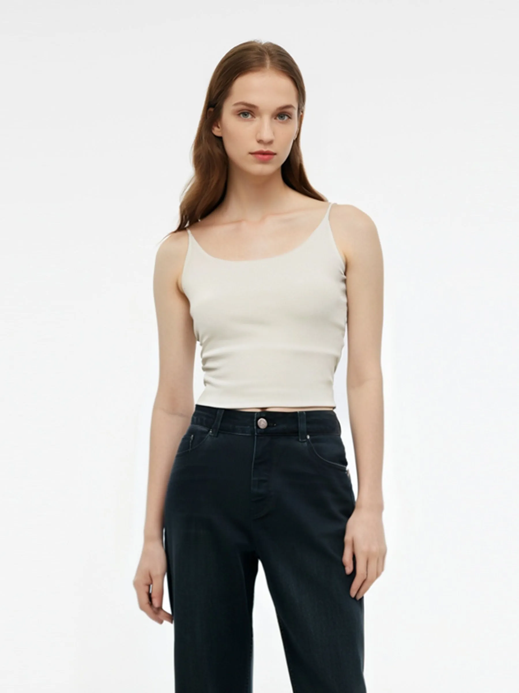 Cream Women Camisole With Detachable Chest Pads sold by Goelia