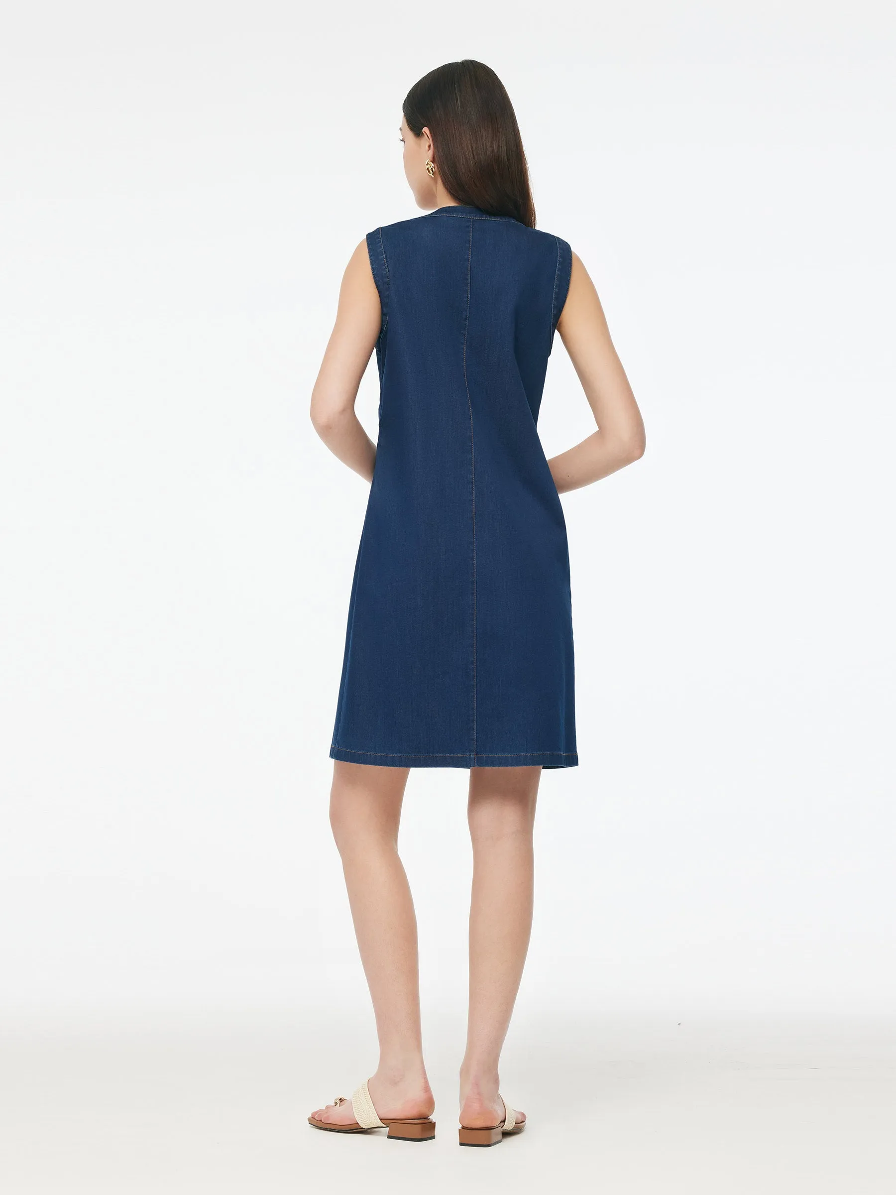 Denim Stretch Front Button Women Mini Dress sold by Goelia product image thumbnail 3