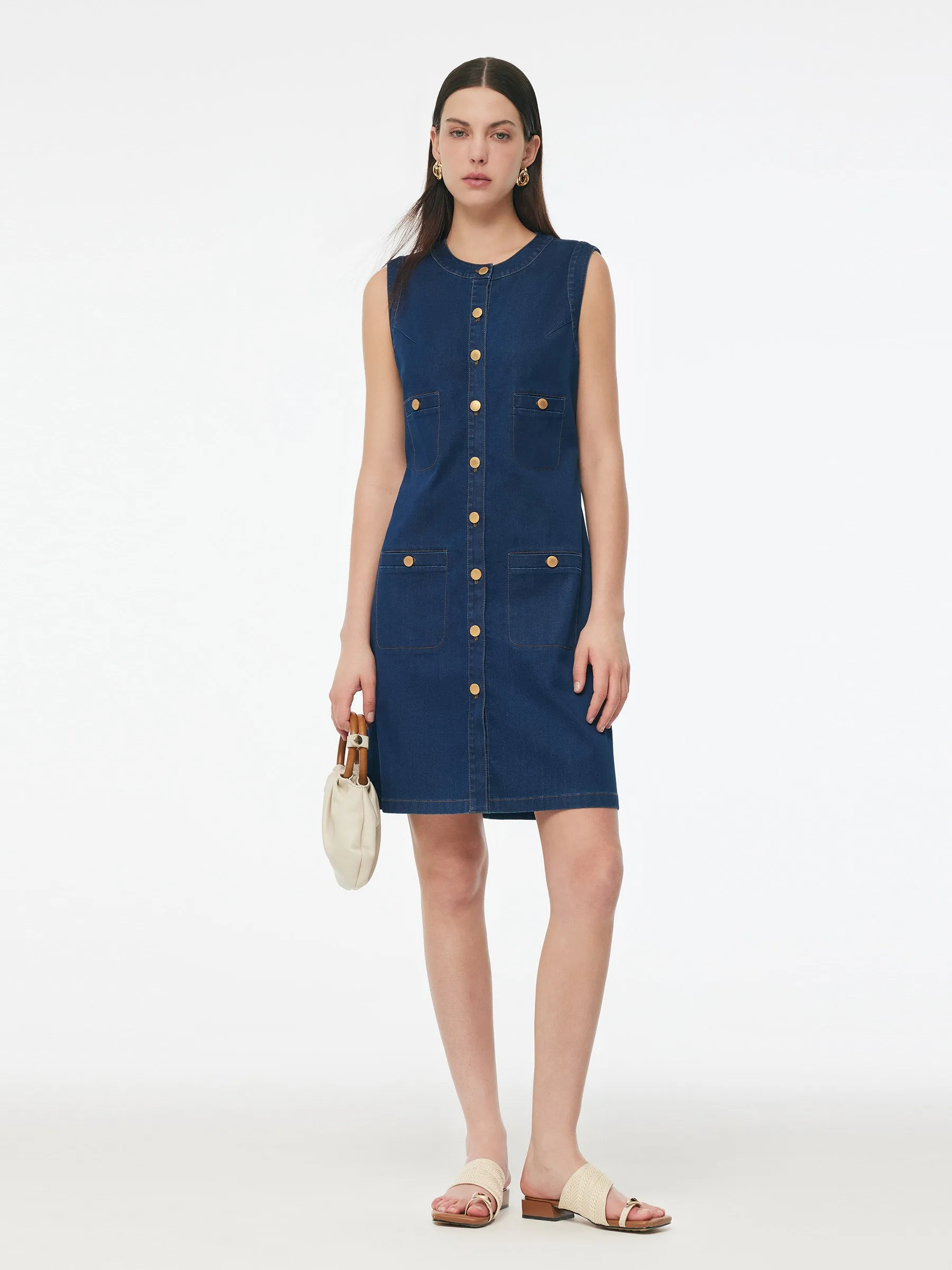 Denim Stretch Front Button Women Mini Dress sold by Goelia product image thumbnail 2