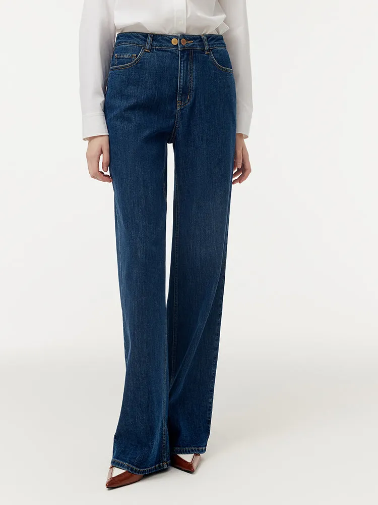 Denim Adjustable Waist Women Straight Jeans sold by Goelia