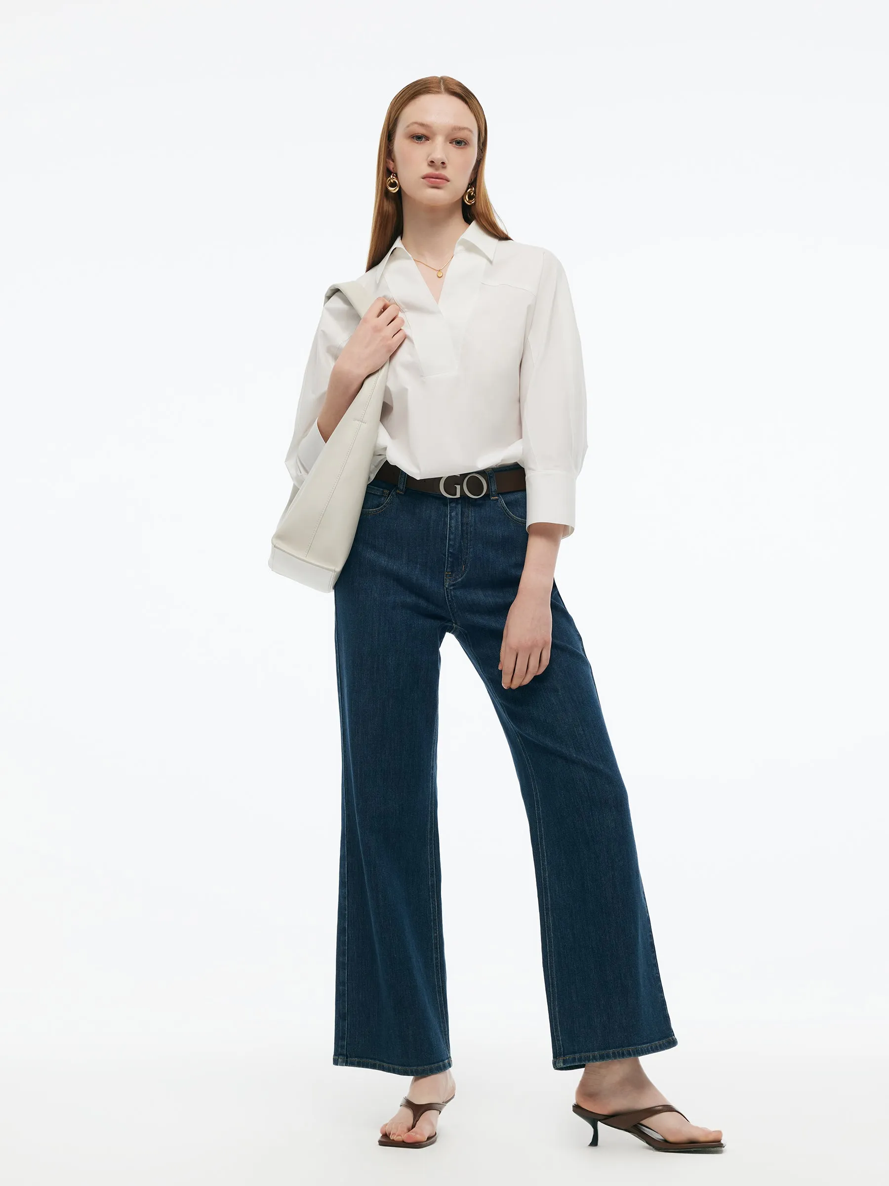 V-Neck Back Slit Women 3/4 Sleeve Blouse sold by Goelia product image thumbnail 2