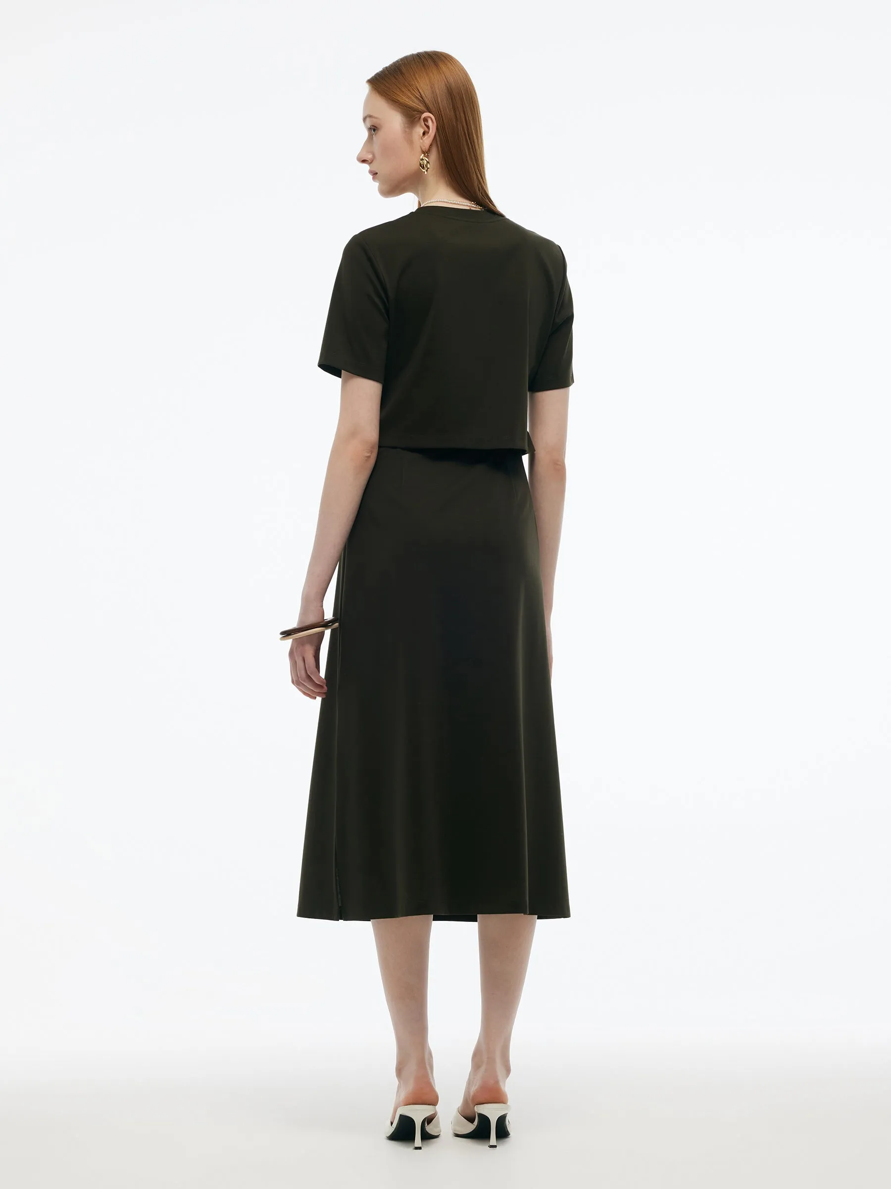 Tencel-blend Gathered Waist Women Tuck Detail Midi Knit Dress sold by Goelia product image thumbnail 3