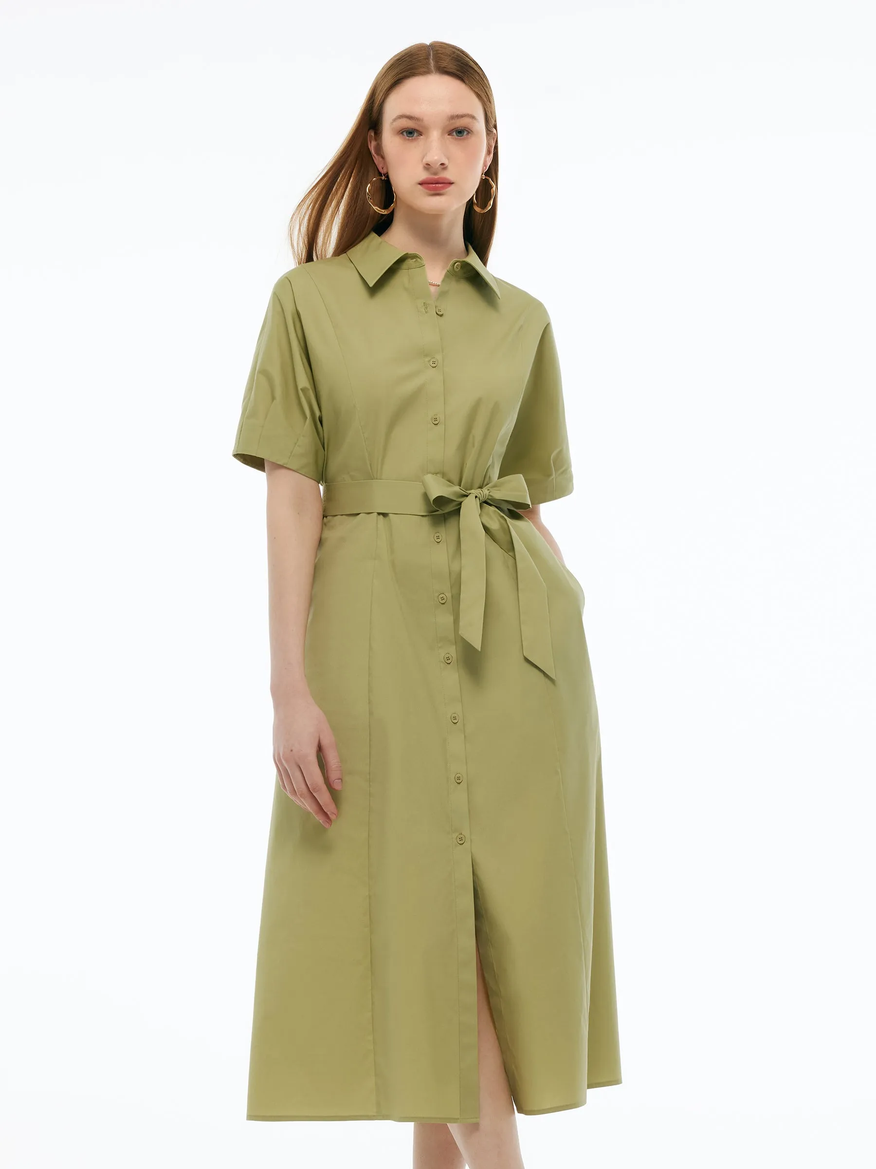 Gathered Waist Stretch Women Maxi Shirt Dress With Belt sold by Goelia product image thumbnail 4