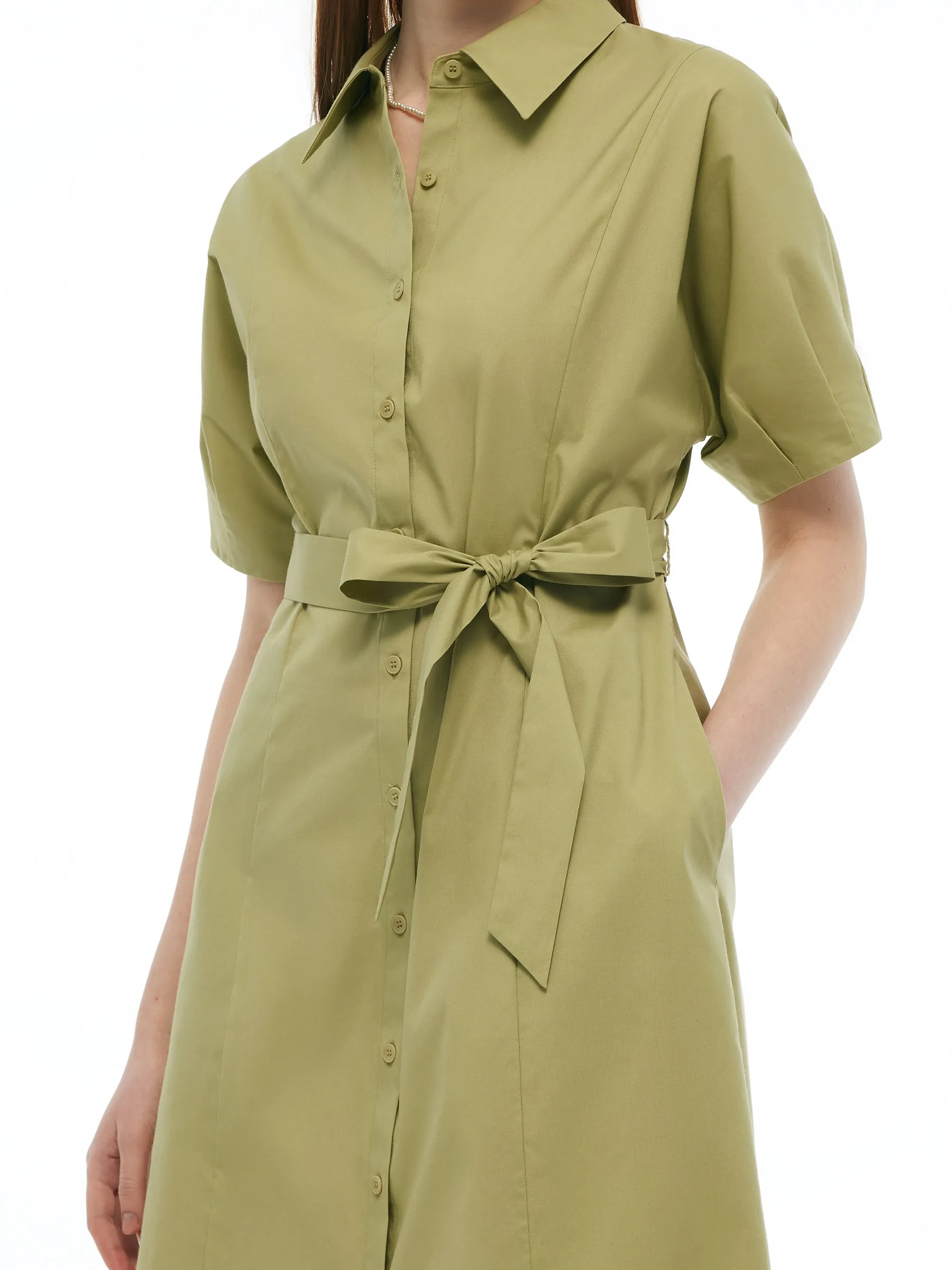 Gathered Waist Stretch Women Maxi Shirt Dress With Belt sold by Goelia product image thumbnail 5