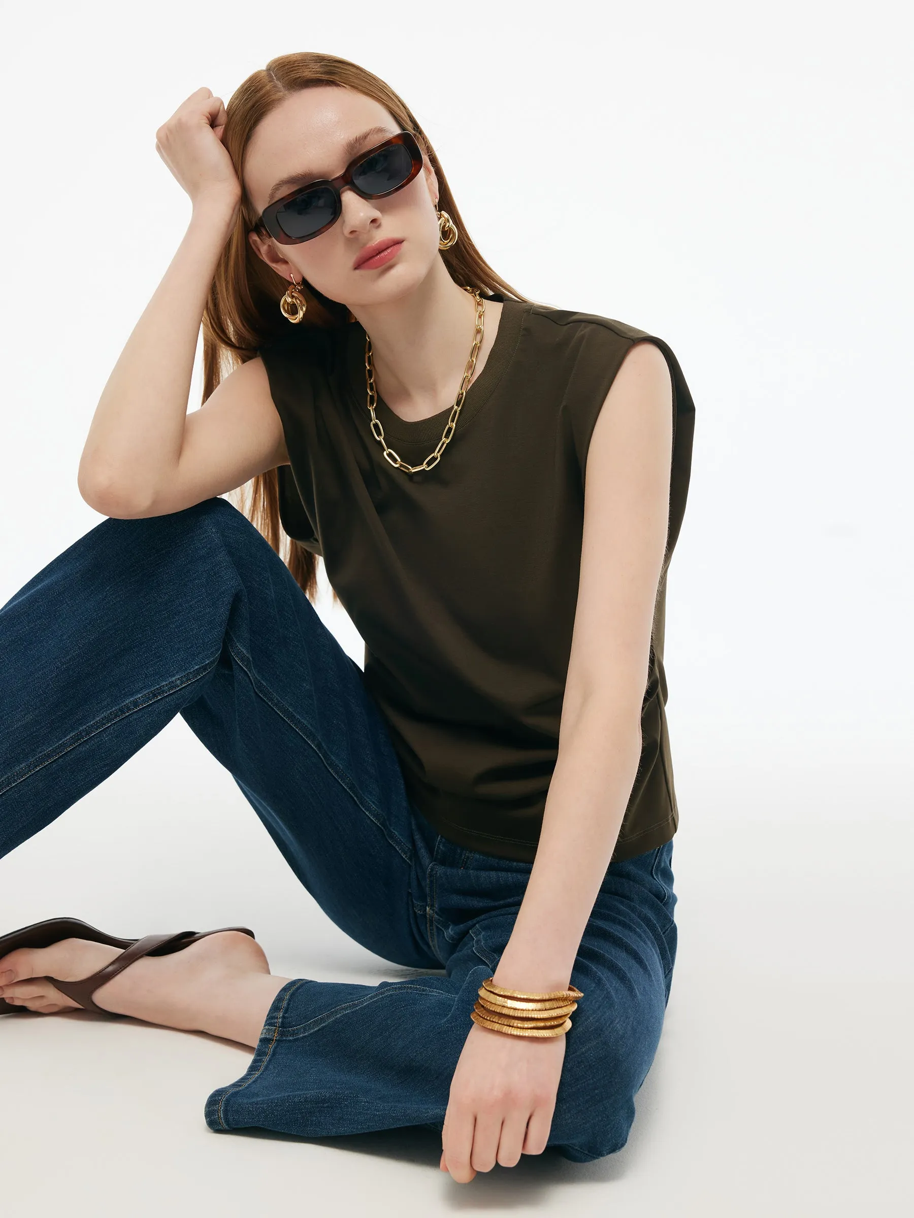 Tencel-blend Ruched Waist Women Knit Tank Top sold by Goelia product image thumbnail 5