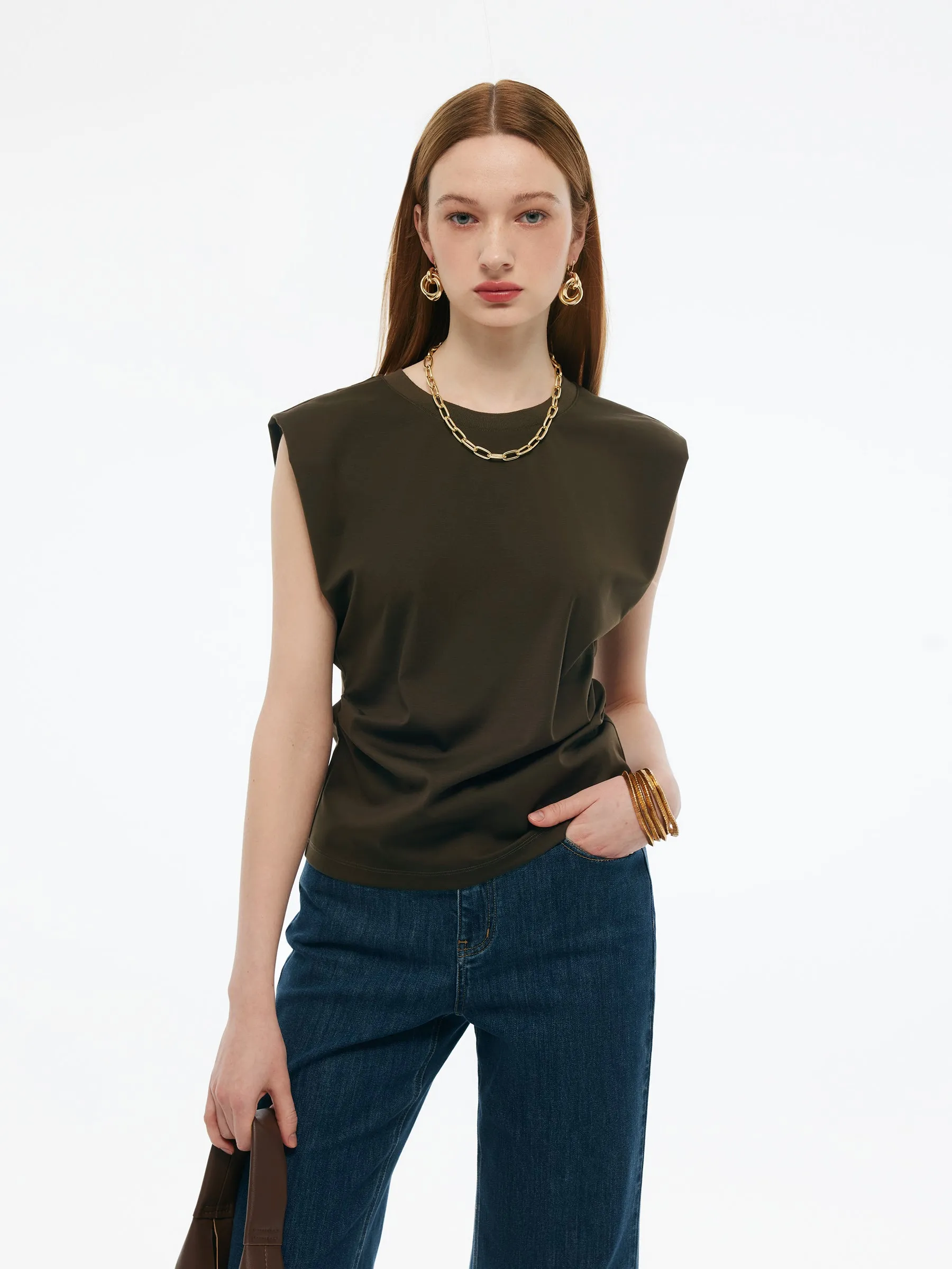 Tencel-blend Ruched Waist Women Knit Tank Top sold by Goelia