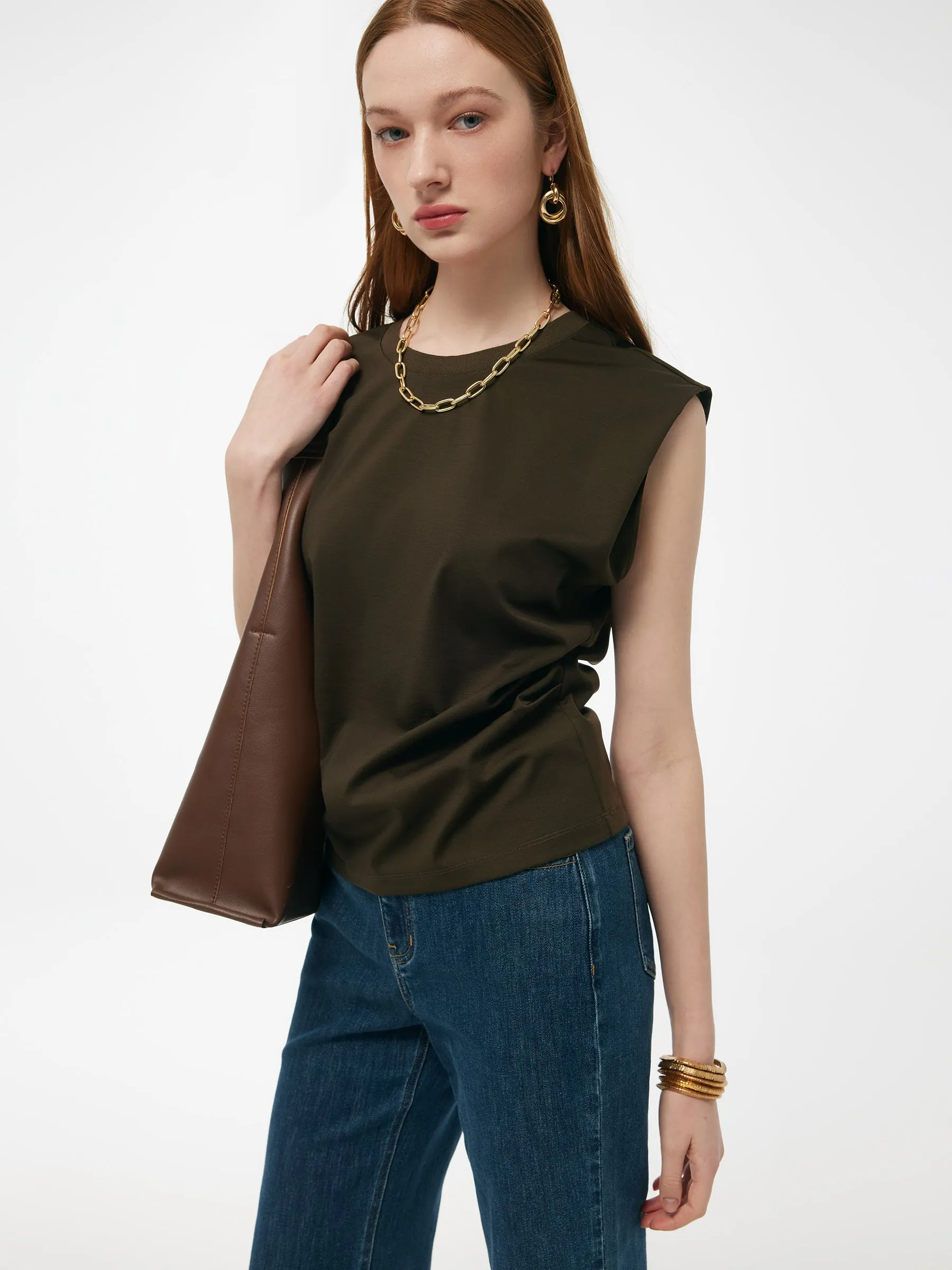 Tencel-blend Ruched Waist Women Knit Tank Top sold by Goelia product image thumbnail 4