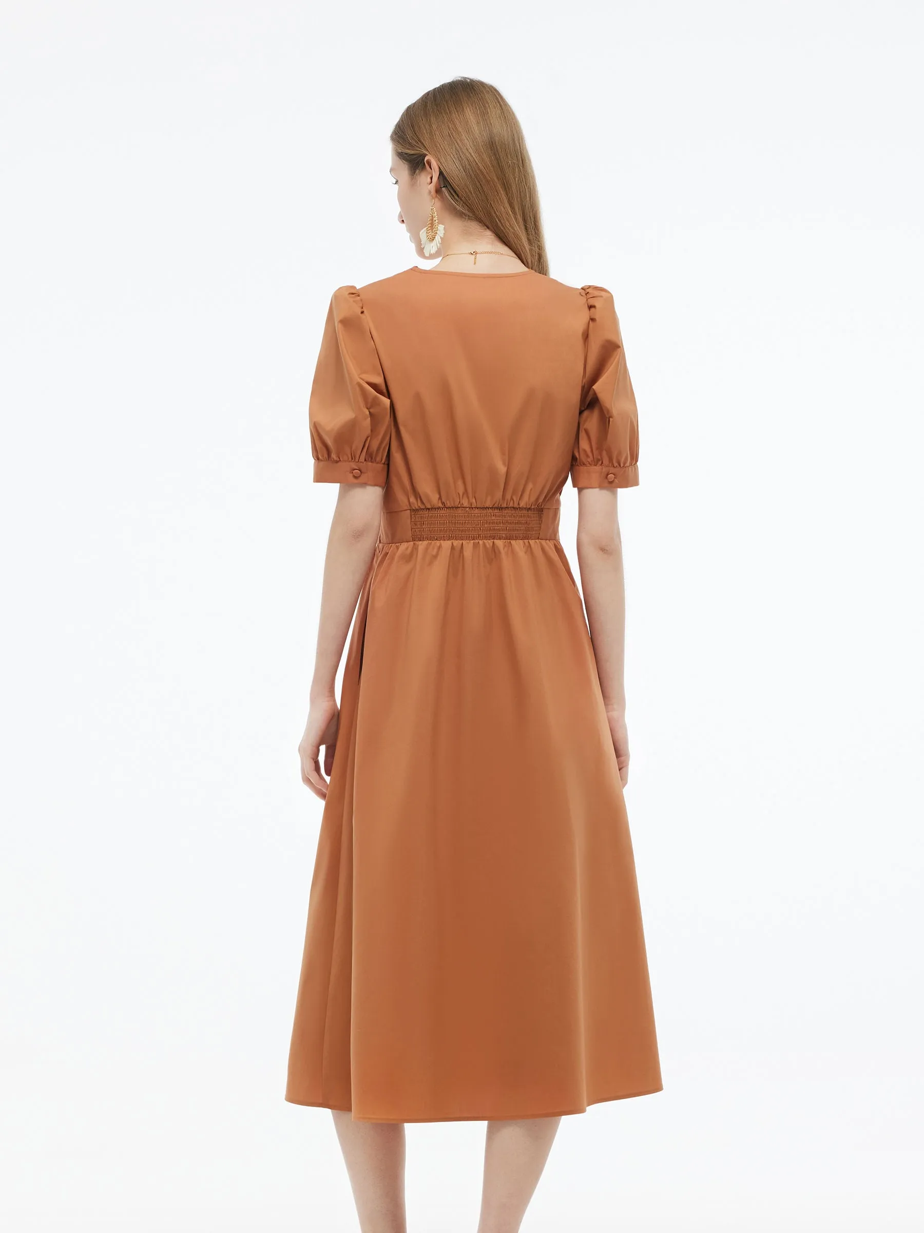 Embroidered Scallop Hem V-Neck Women Gathered Waist Maxi Dress sold by Goelia product image thumbnail 4