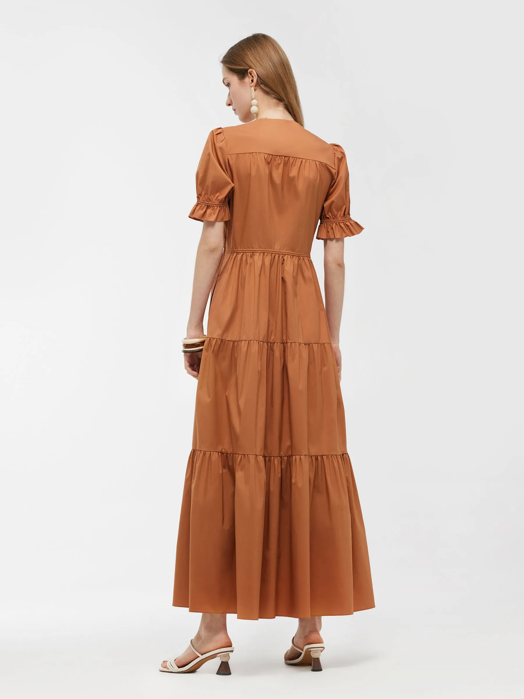 Drawstring Tie Front Women Tiered Maxi Dress sold by Goelia product image thumbnail 3