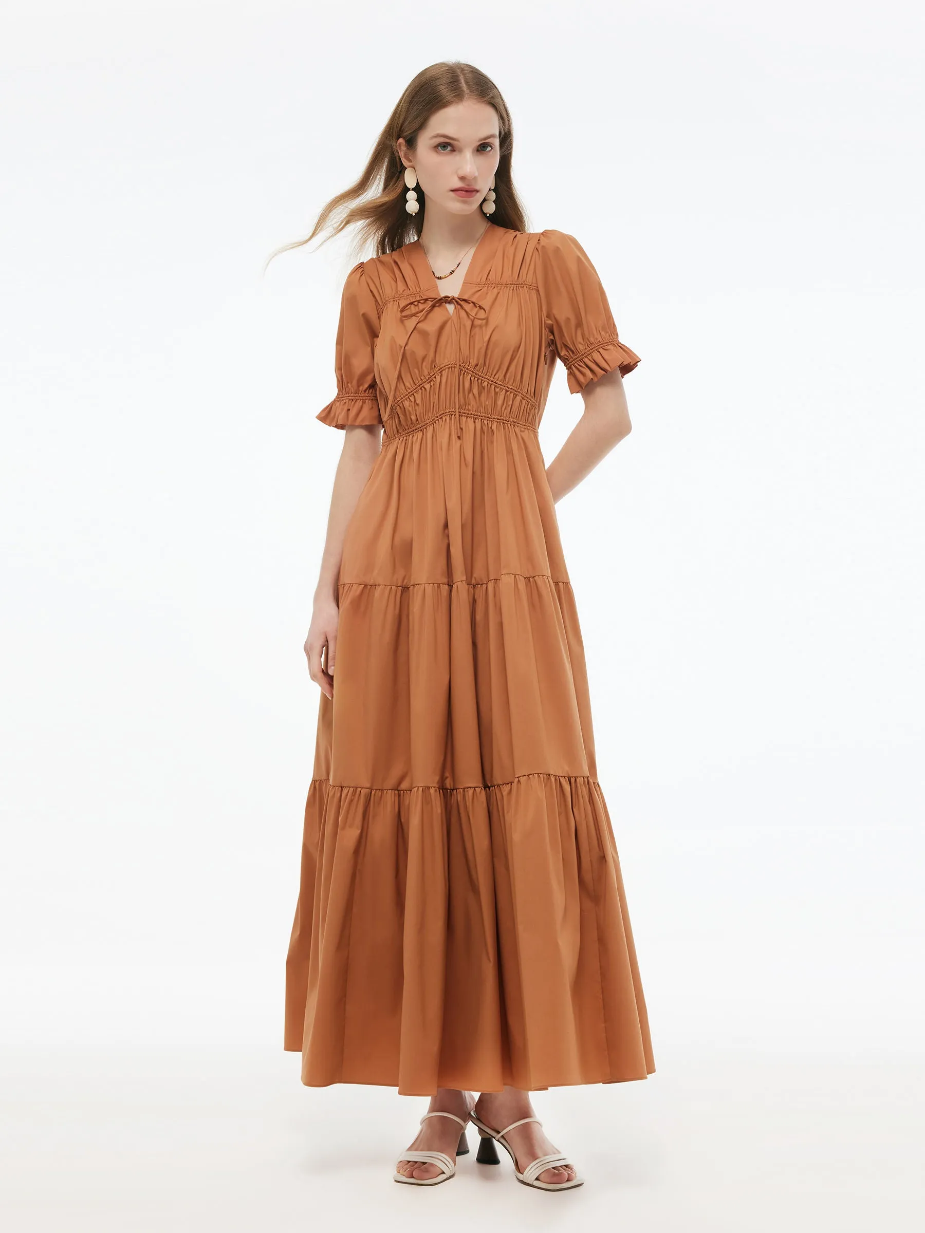 Drawstring Tie Front Women Tiered Maxi Dress sold by Goelia product image thumbnail 2