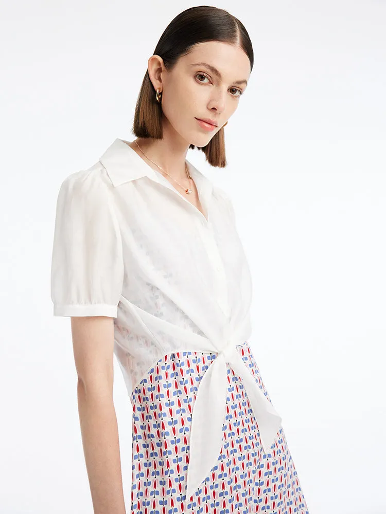 White Tencel Crop Shirt sold by Goelia