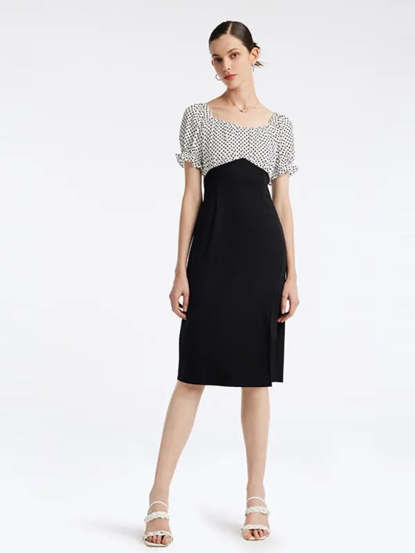 Knitted Patchwork Silk Print Dress sold by Goelia