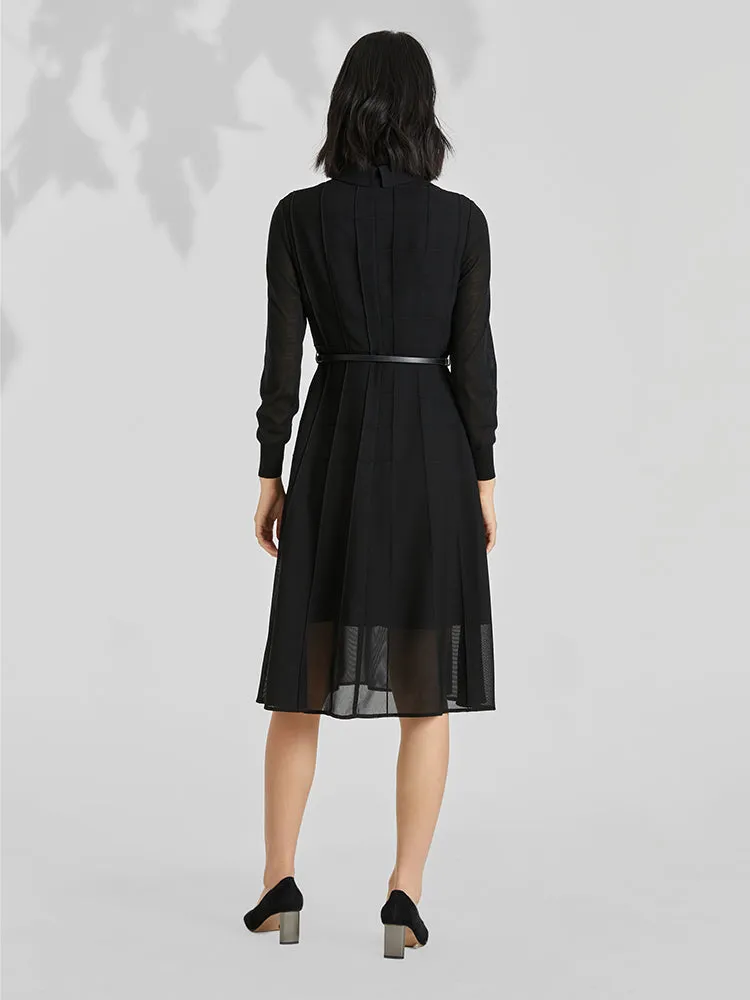 Black Triacetate Tulle Long Sleeve Dress With Belt sold by Goelia product image thumbnail 3