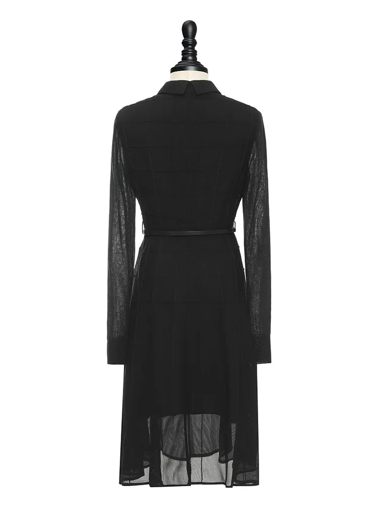Black Triacetate Tulle Long Sleeve Dress With Belt sold by Goelia product image thumbnail 5