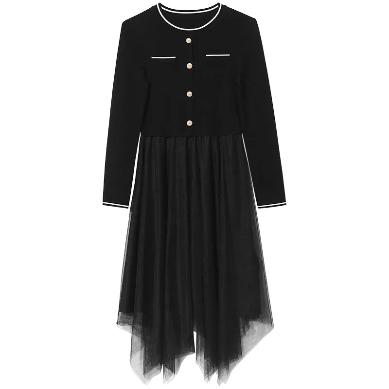 Black Tencel Asymmetrical Tulle Midi Dress sold by Goelia product image thumbnail 4