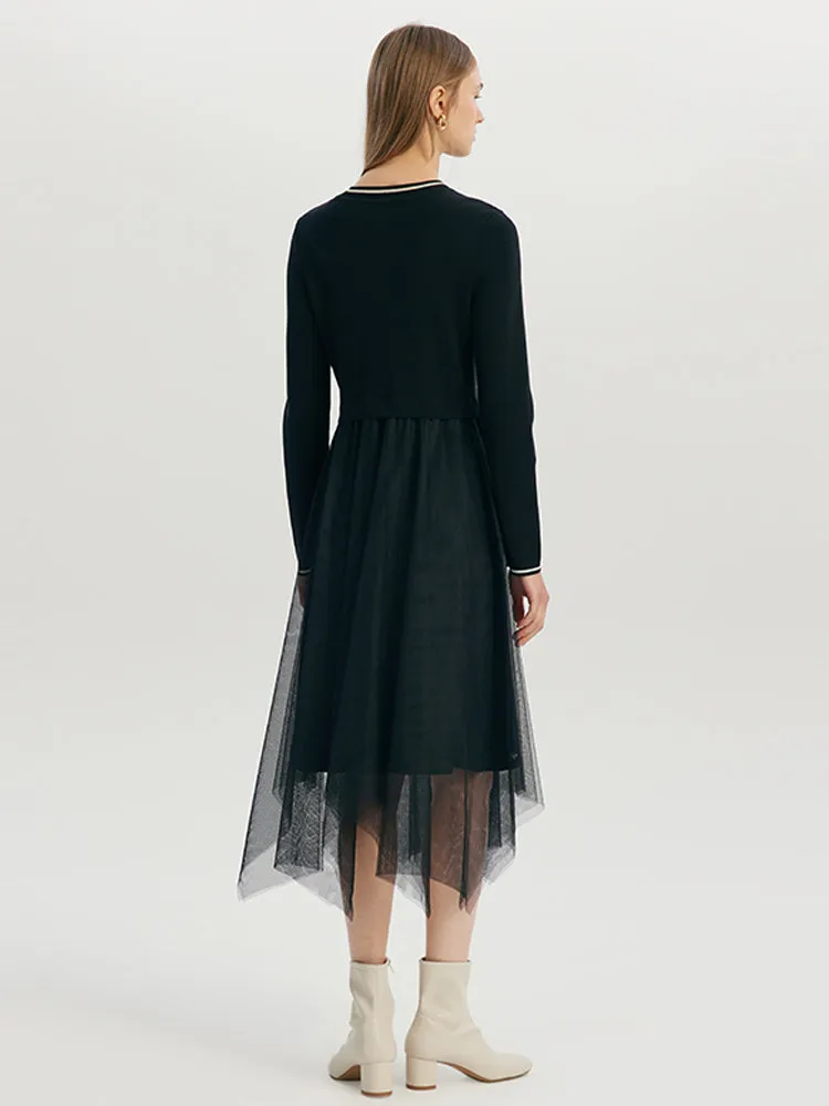 Black Tencel Asymmetrical Tulle Midi Dress sold by Goelia product image thumbnail 2