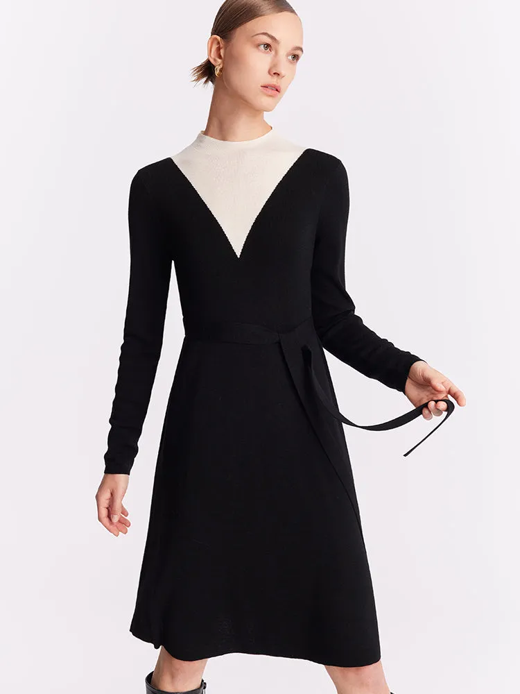 Black And White Patchwork Woolen Midi Dress sold by Goelia product image thumbnail 4