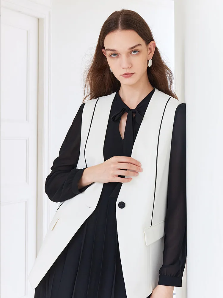 White Vest With Black Pleated Dress Two-Piece Set sold by Goelia product image thumbnail 5