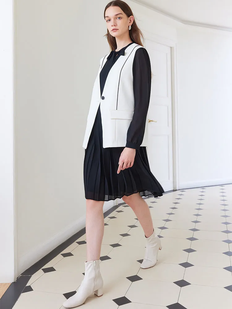 White Vest With Black Pleated Dress Two-Piece Set sold by Goelia product image thumbnail 4
