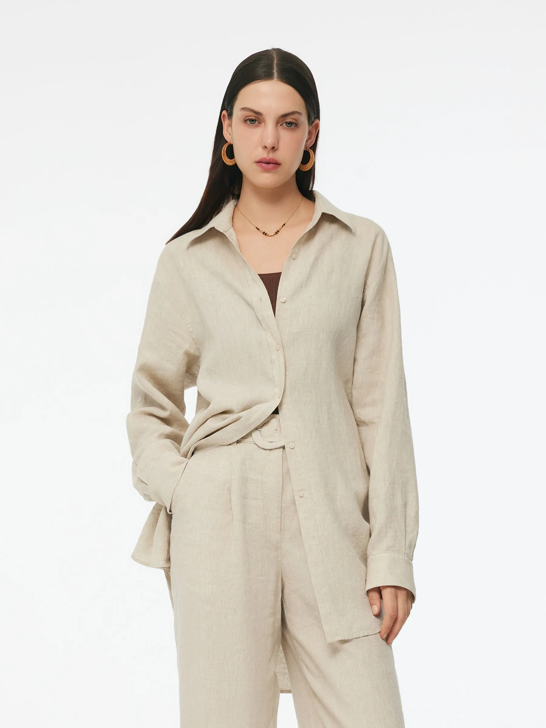 100% Linen Women Oversized Shirt sold by Goelia