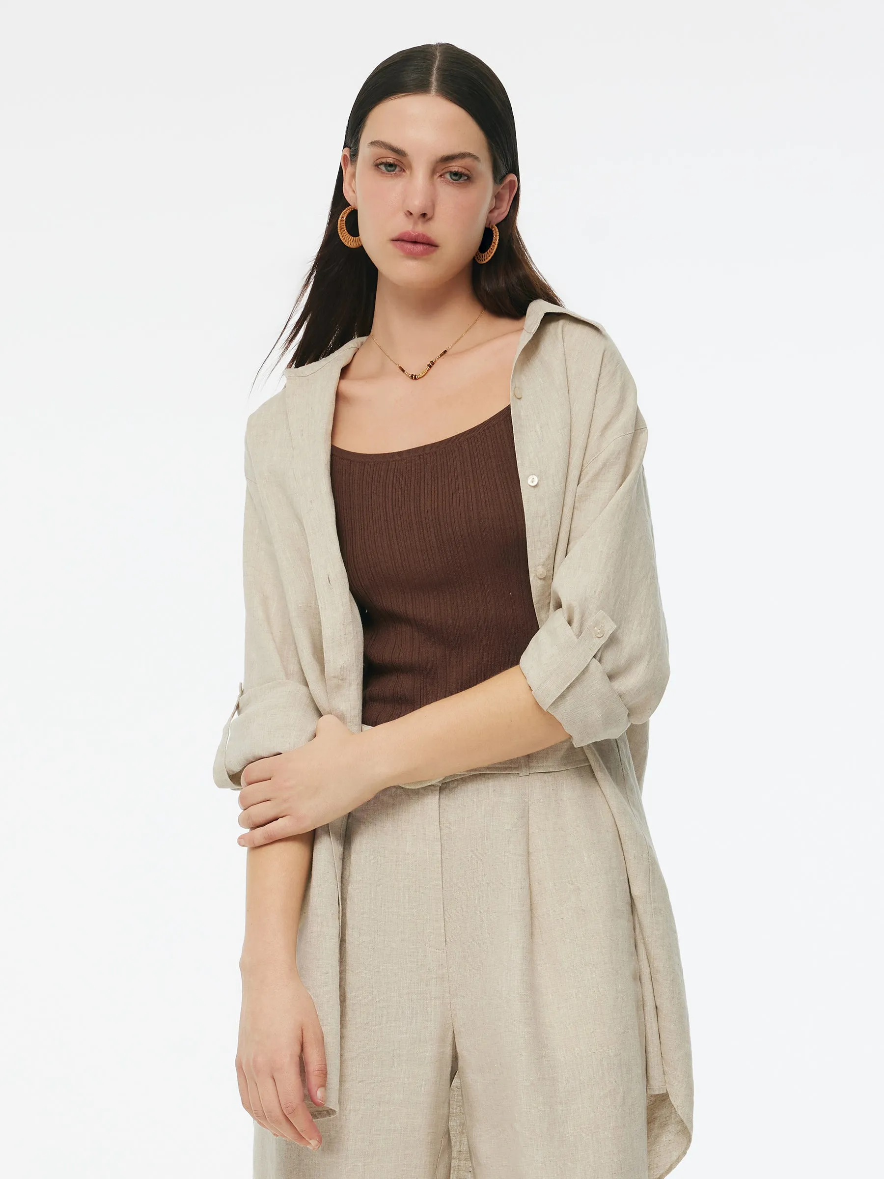 100% Linen Women Oversized Shirt sold by Goelia product image thumbnail 4