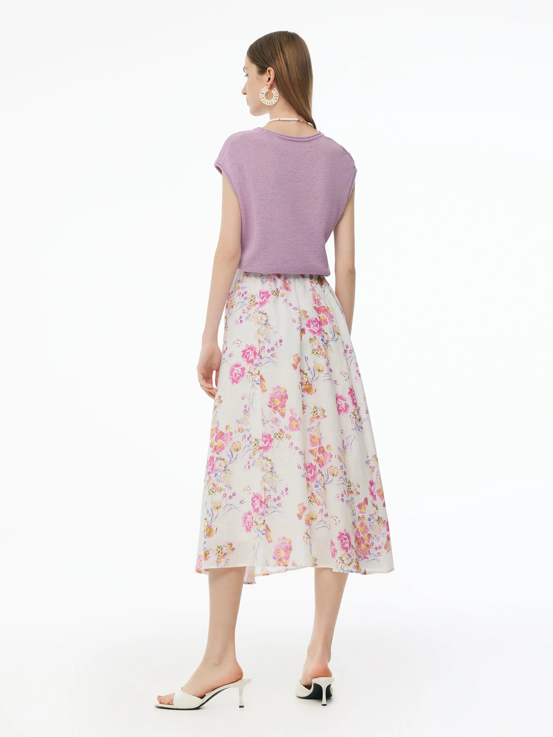 100% Linen Rose Print Women A-Line Skirt sold by Goelia product image thumbnail 3