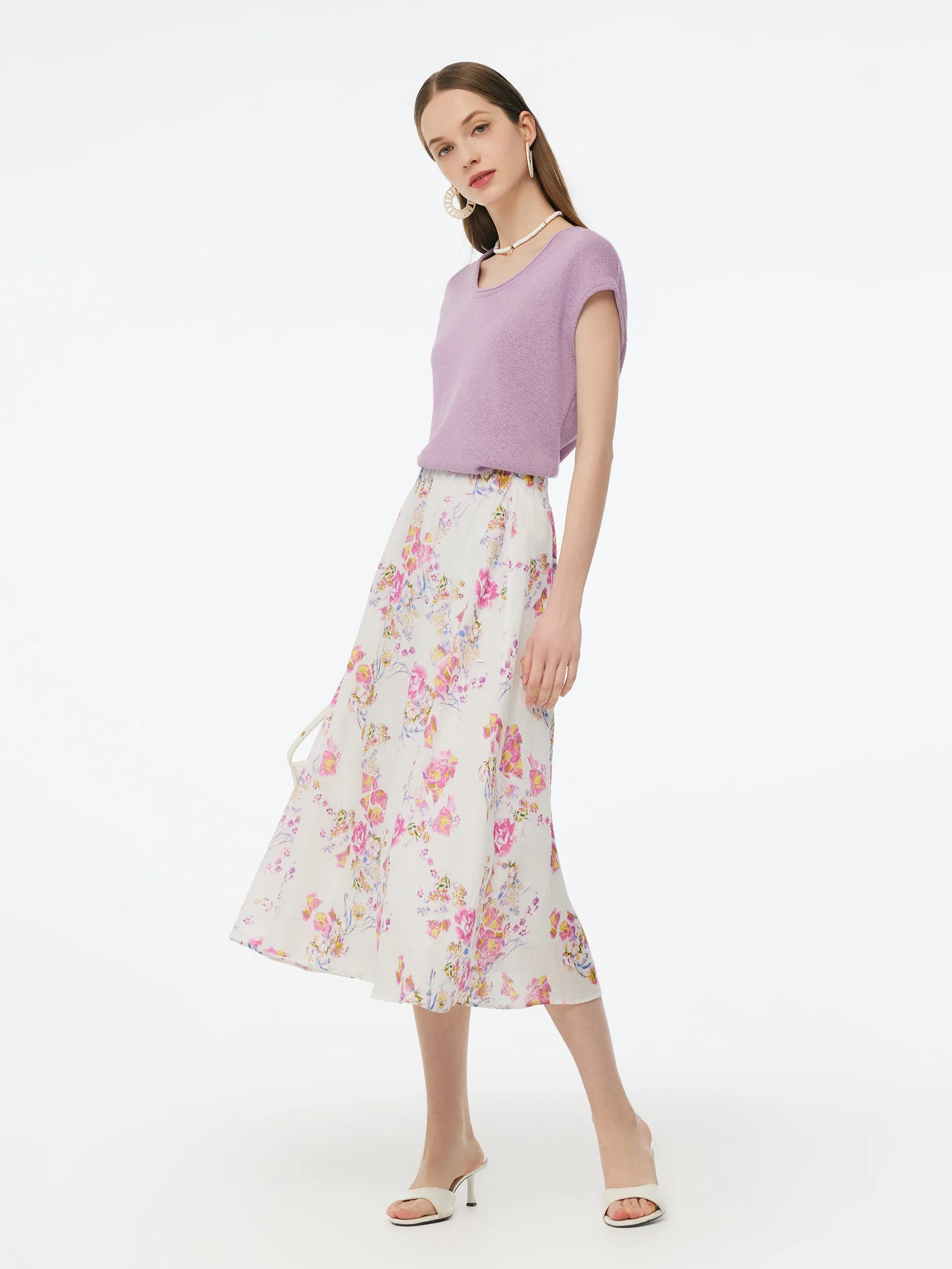 100% Linen Rose Print Women A-Line Skirt sold by Goelia product image thumbnail 4