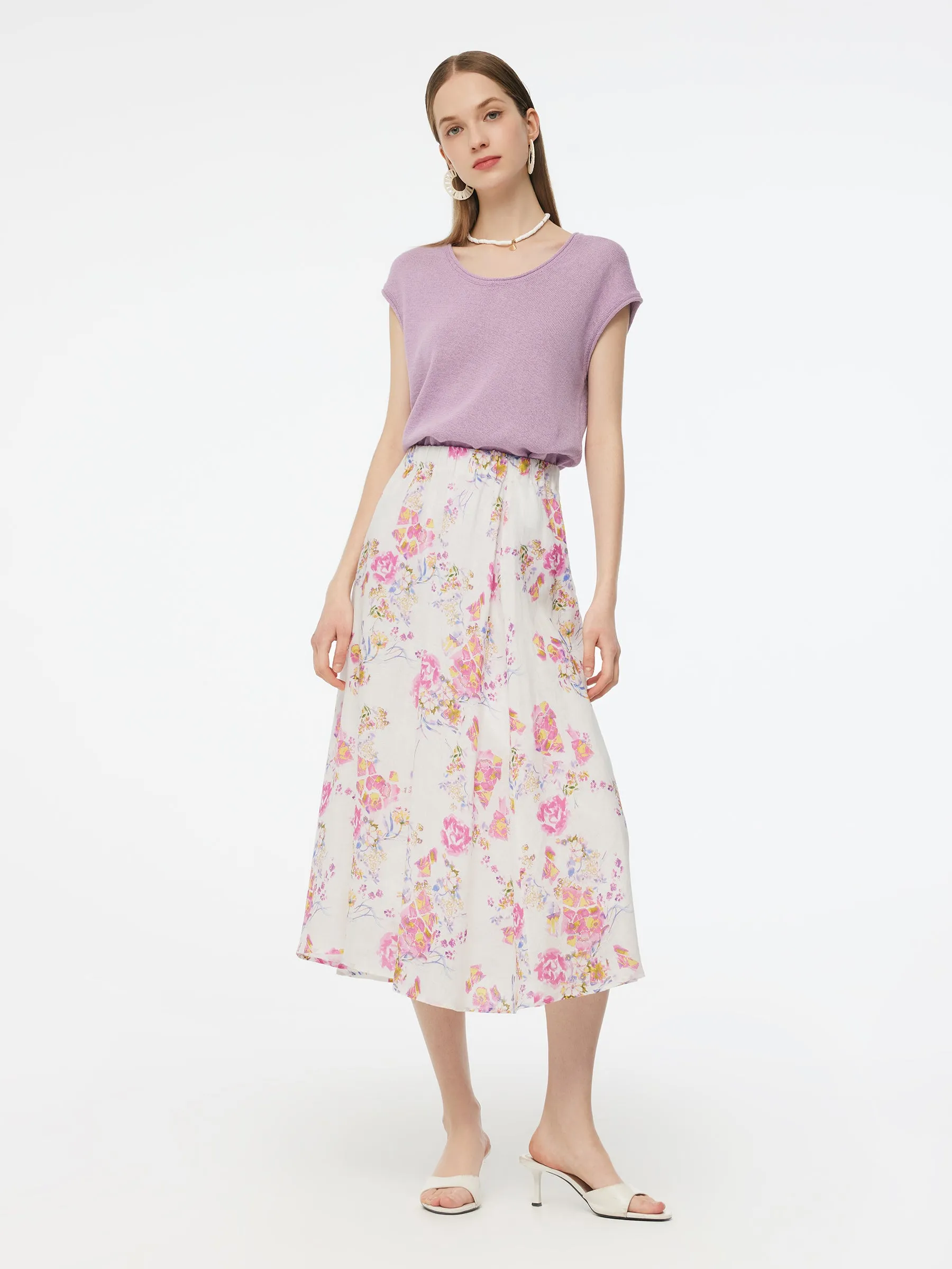 100% Linen Rose Print Women A-Line Skirt sold by Goelia product image thumbnail 2