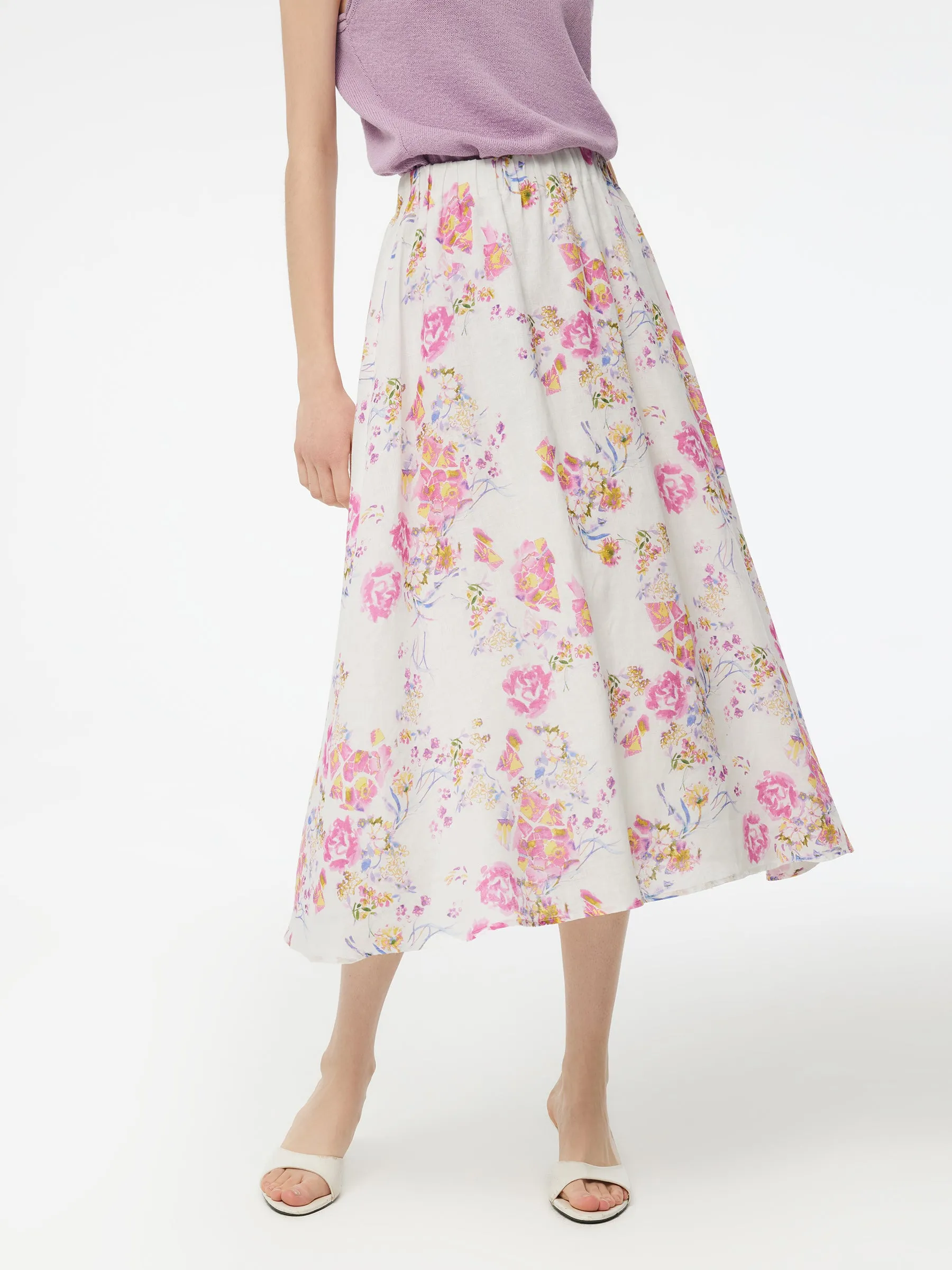 100% Linen Rose Print Women A-Line Skirt sold by Goelia product image thumbnail 5