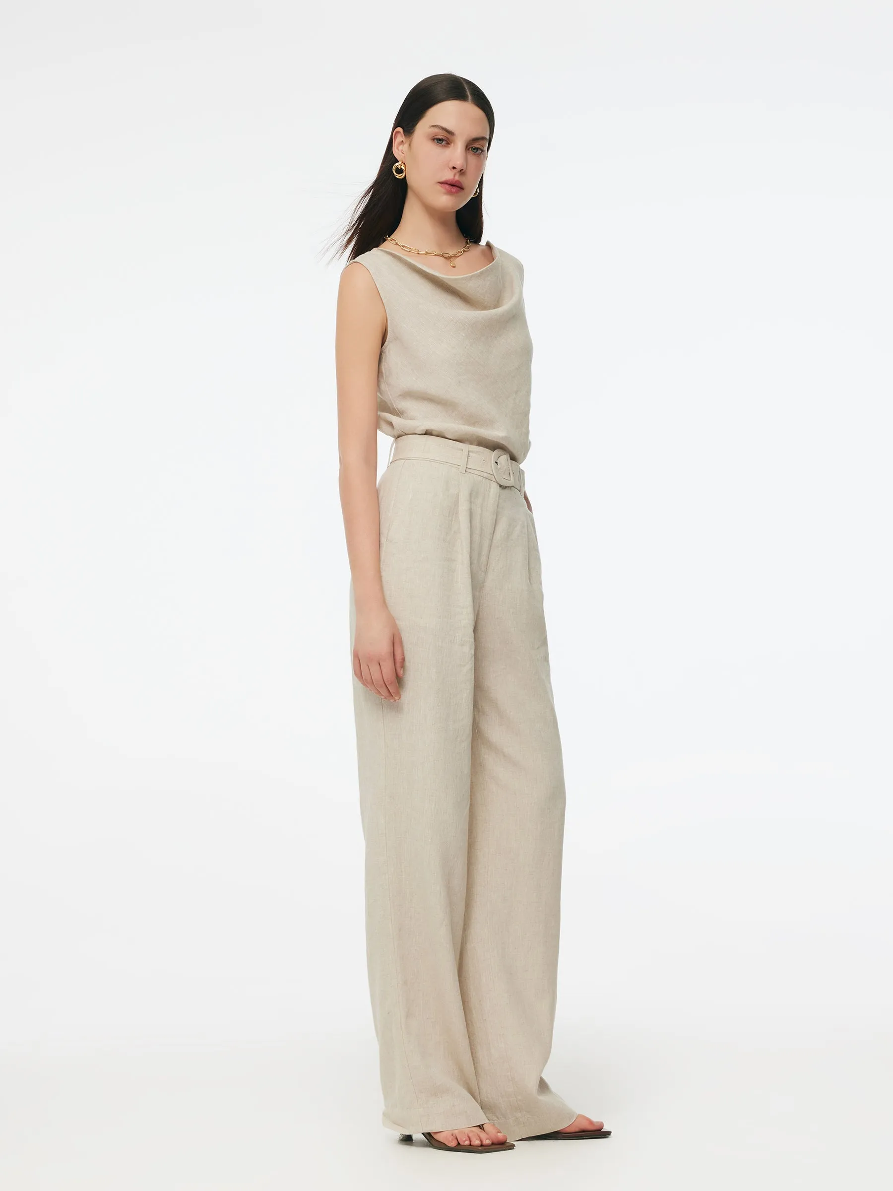 100% Linen Women Straight Leg Pants With Belt sold by Goelia product image thumbnail 5