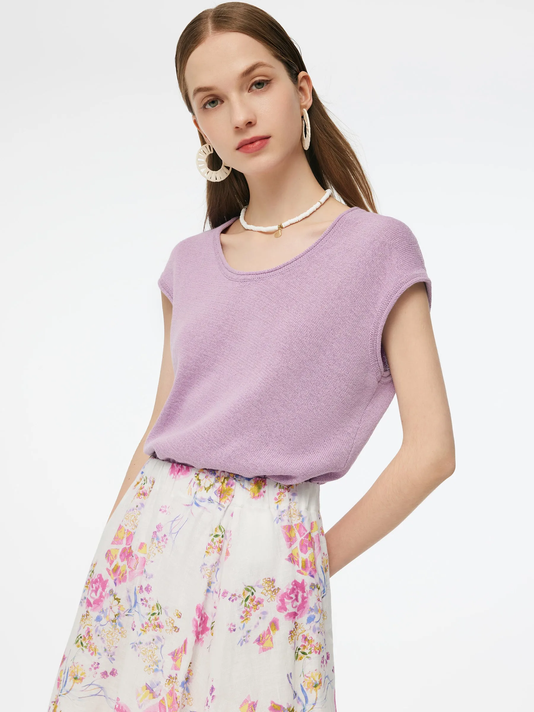 Linen Cotton Blend Asymmetric Hem Women Knit Top sold by Goelia product image thumbnail 5