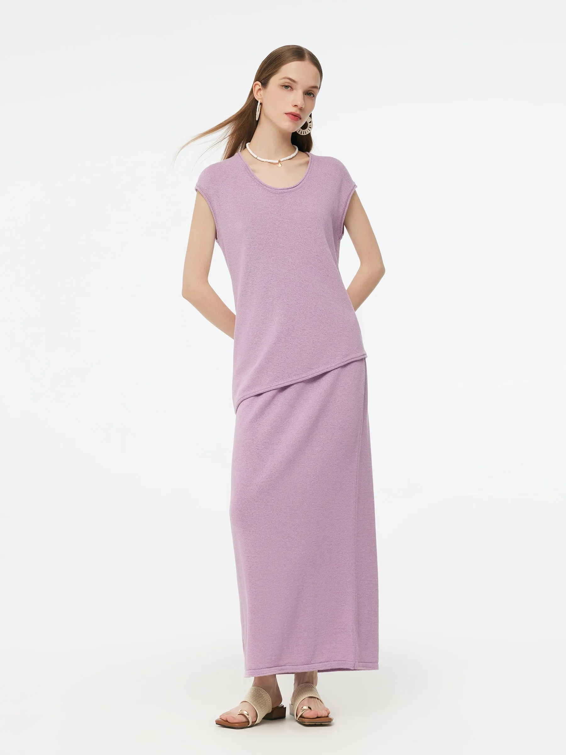 Linen Cotton Blend Asymmetric Hem Women Knit Top sold by Goelia product image thumbnail 2