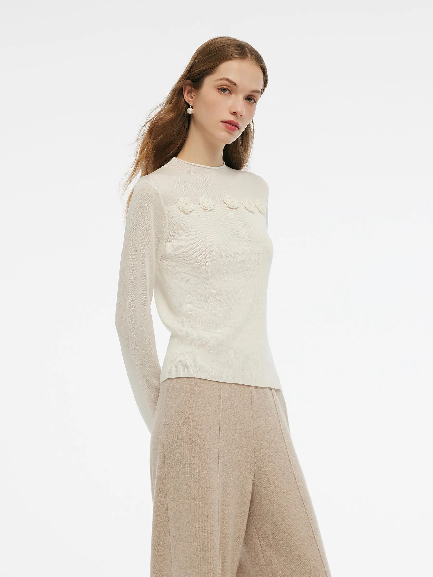 Tencel Wool Blend Women Flower Knit Top sold by Goelia product image thumbnail 3