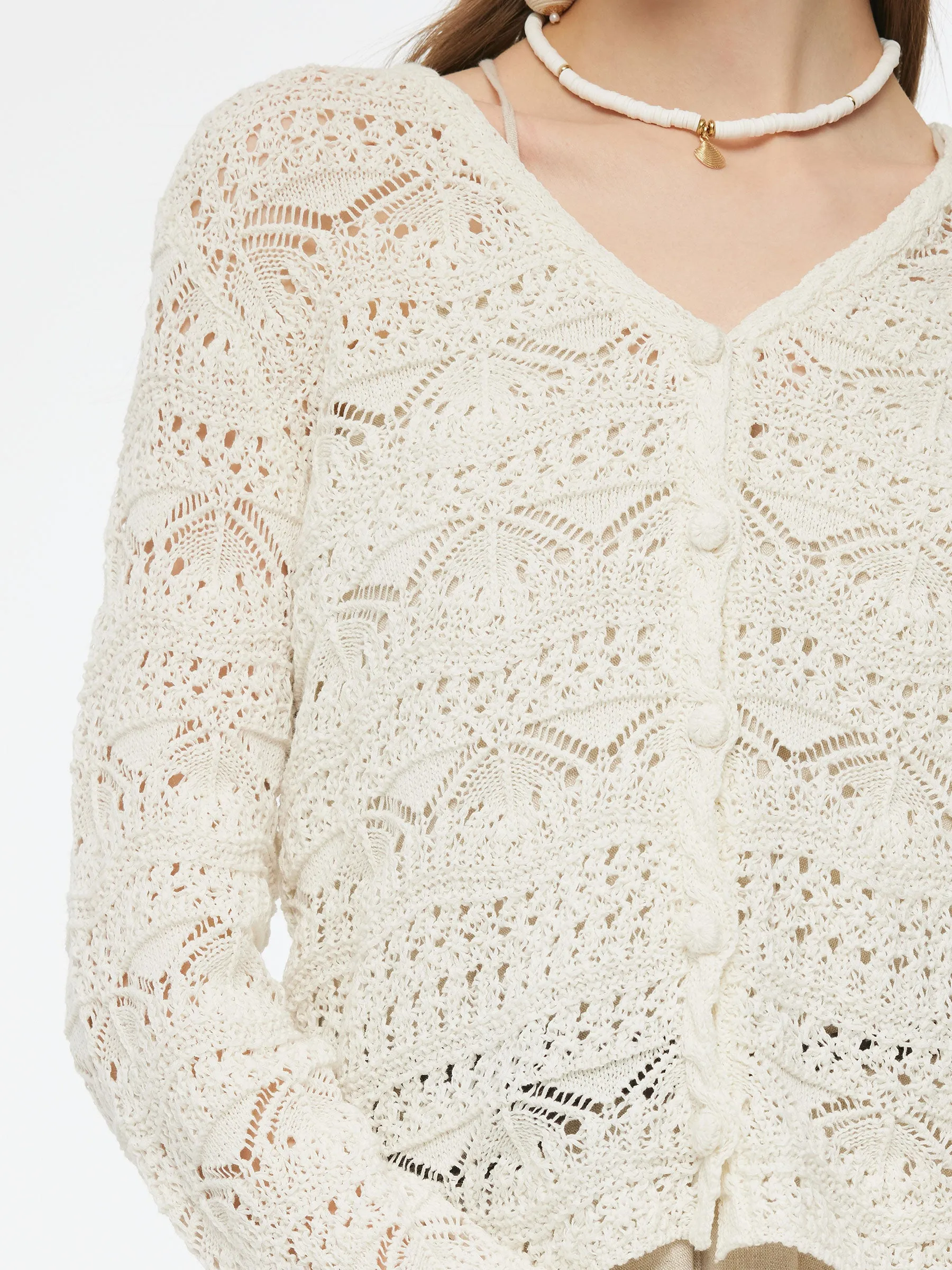 Linen Cotton Blend Women Openwork Cardigan sold by Goelia product image thumbnail 5