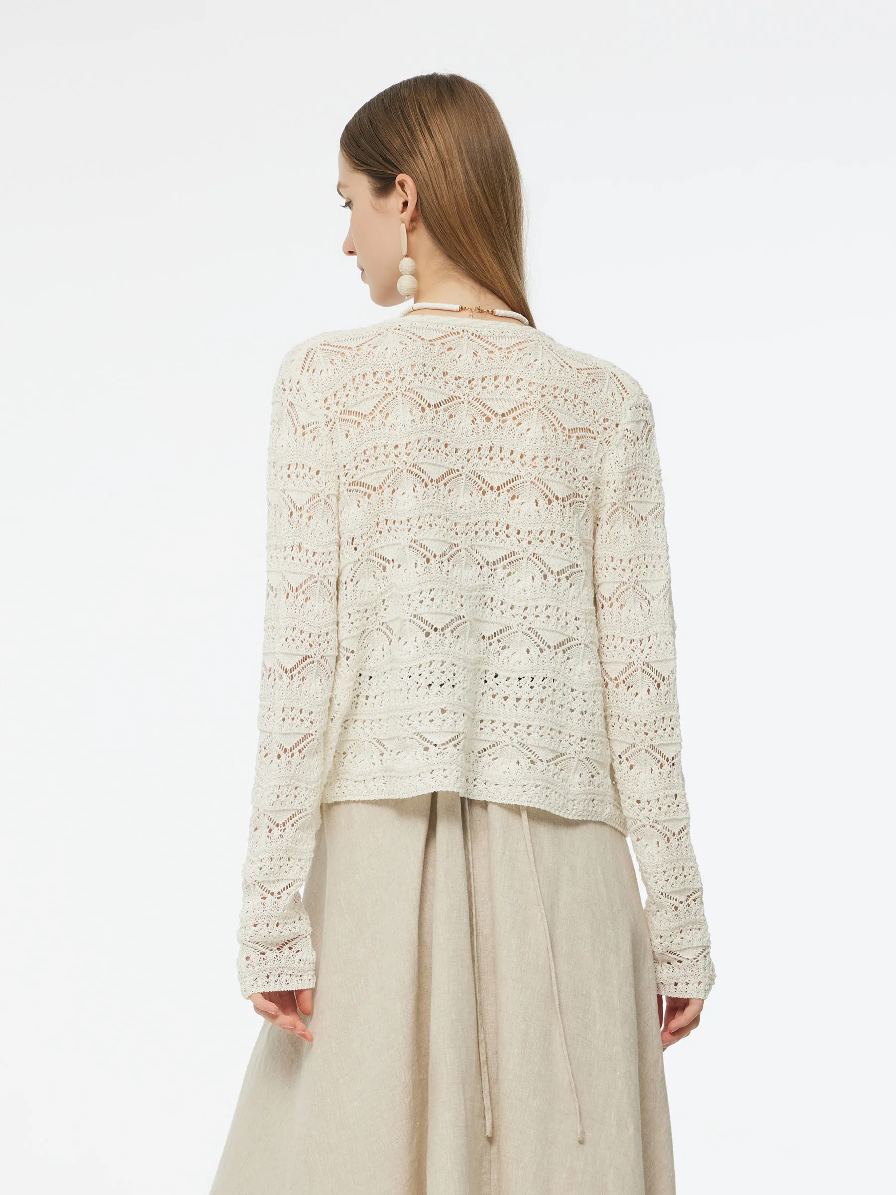 Linen Cotton Blend Women Openwork Cardigan sold by Goelia product image thumbnail 3